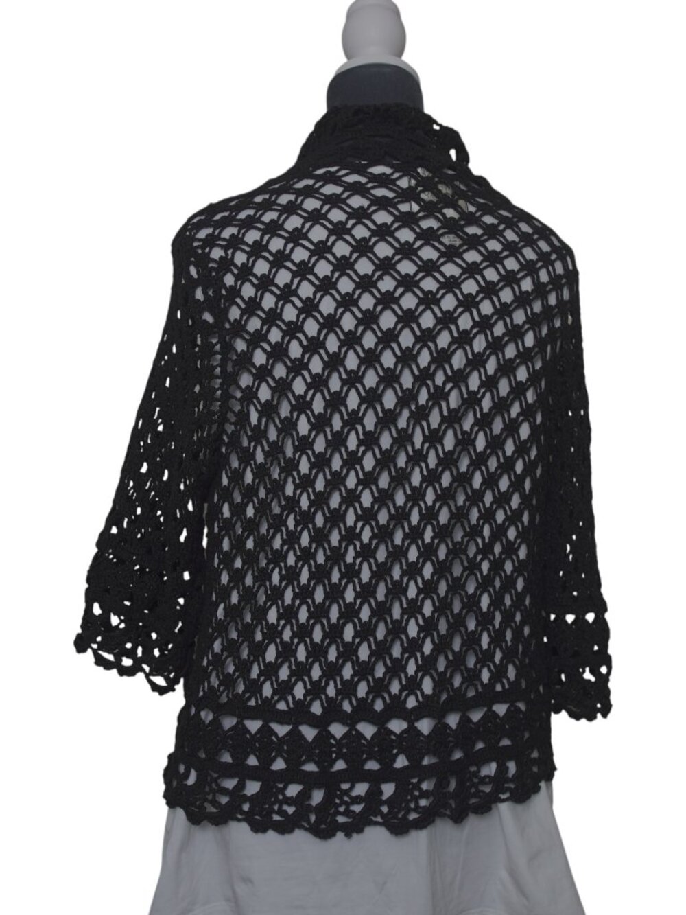 Crochet Jacket XL Curio Black Open Front Cardigan Cottagecore Boho EUC